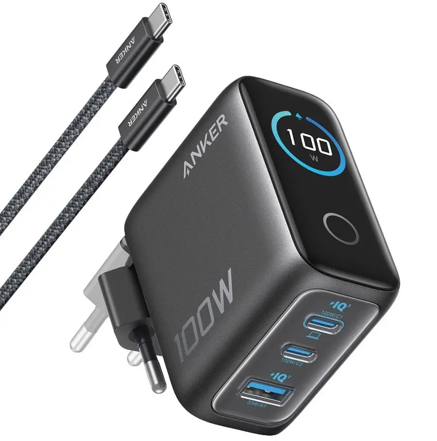 Зарядний пристрій Anker B121-BGZ1 GaN Charger 100 W, 2xUSB-C, 1xUSB-A, Display + кабель USB Type-C