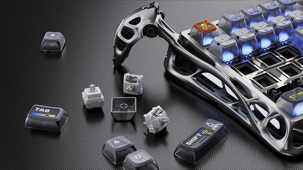 GravaStar Клавіатура механічна Mercury K1 Pro 80keys, GravaStar x Kailh Speedy Mint, BT/WL/USB, RGB, Interstellar Silver - фото 2