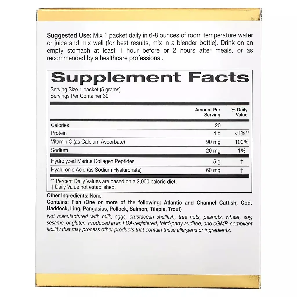 Колаген California Gold Nutrition Collagen UP Hydrolyzed Marine Collagen Peptides with Hyaluronic Acid and Vitamin C 30 пакетиків - фото 2