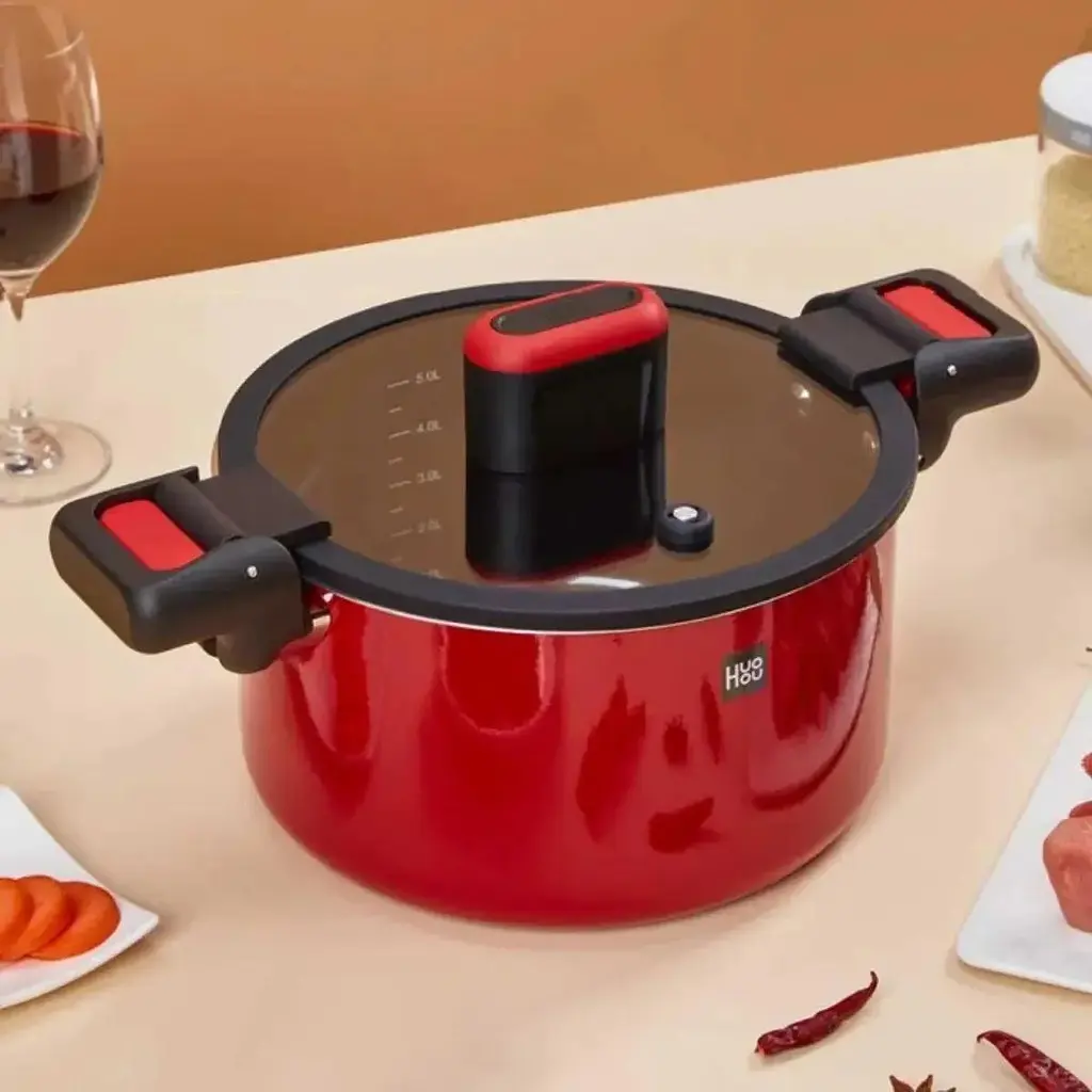 Каструля-скороварка Huo Hou HU0160 Stainless Steel Enamel Micro Pressure Cooker червона  - фото 4