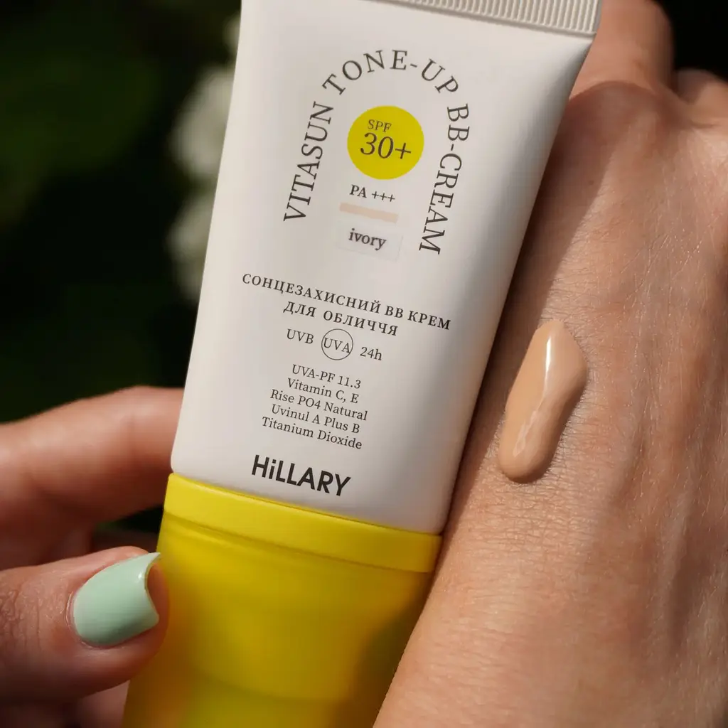 Сонцезахисний BB-крем для обличчя SPF30+ Ivory VitaSun Tone-Up BB-Cream All Day Protect SPF30+ HiLLARY 40 мл - фото 5