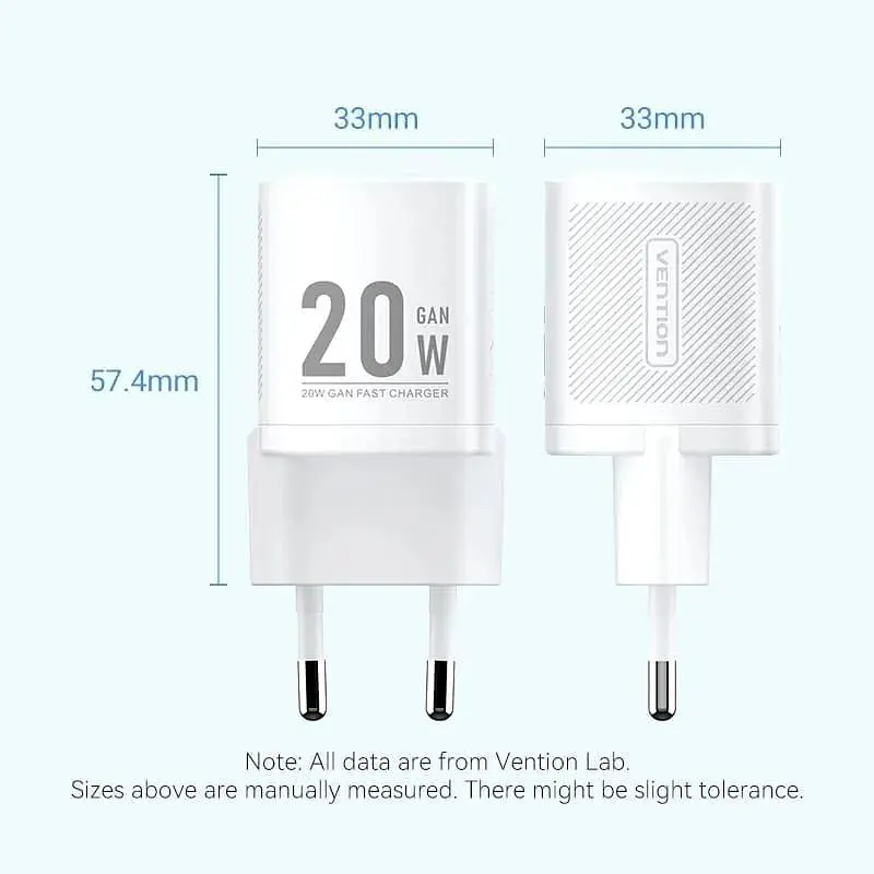 Зарядний пристрій 1xUSB-C 20W GaN + USB-C cable М-М White Vention (TZ-FEPW0-EU-01) - фото 9