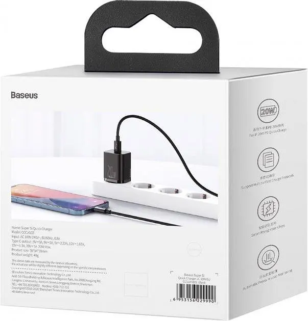 Мережевий зарядний пристрій Baseus Super Si Quick Charger 1C 20W EU Чорний - фото 3