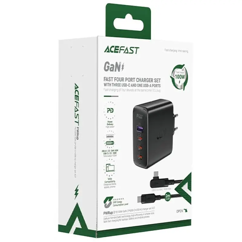 МЗП A37 PD100W+QC3.0 GaN (1USB-A/3C) + кабель Type-C to Type-C 2m Black Acefast teh0029676 - фото 4