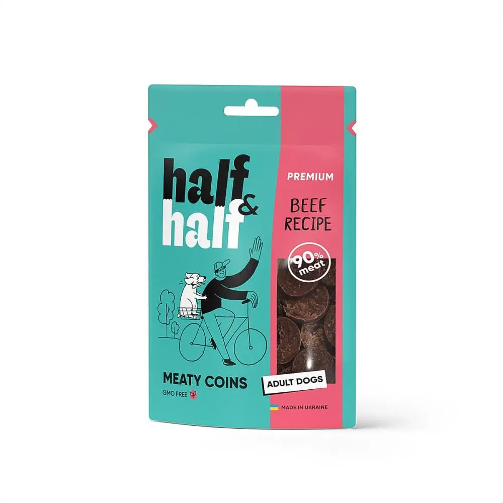 Ласощі для собак Half&Half у формі м'ясних монеток з яловичиною, 100 г