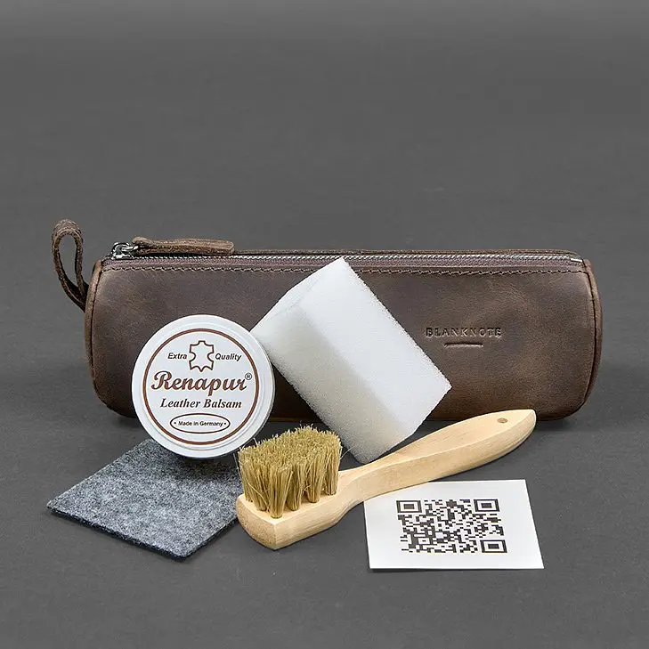 Набір для догляду за шкіряними виробами у шкіряному чохлі темно-коричневий - фото 4