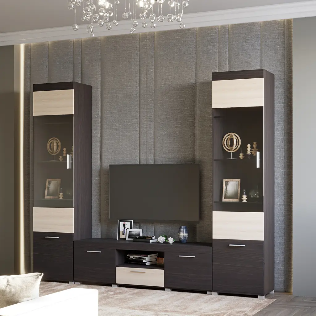 Стенка модульная в гостиную Эверест Британия комплект 7 Венге/Дуб молочный (DTM-2504) - фото 2