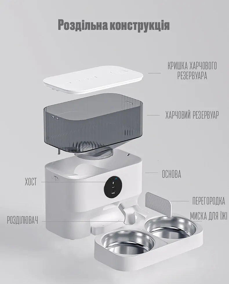 Автоматична годівниця для котів PetLife 5 л Wi-Fi з двома мисками білий - фото 10
