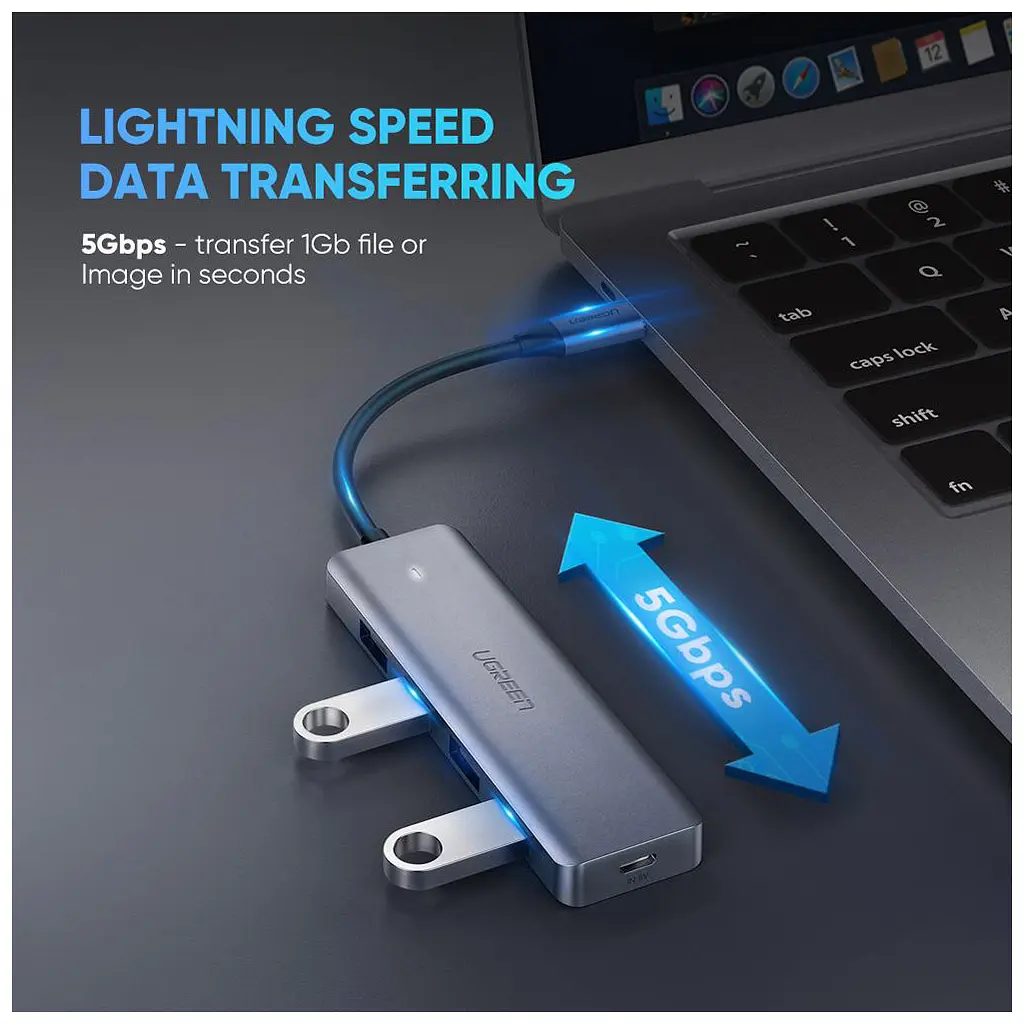 Концентратор Ugreen CM219 HUB Type-C to 4xUSB with USB-C Power Port (Gray) (70336) - фото 3