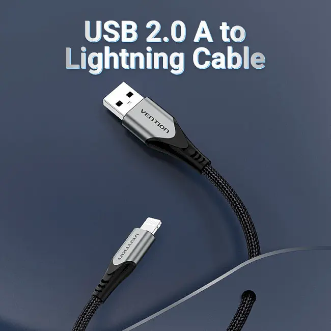 Кабель Vention USB 2.0 A to Lightning Cable 1 м серый Aluminum Alloy Type (LABHF) - фото 2