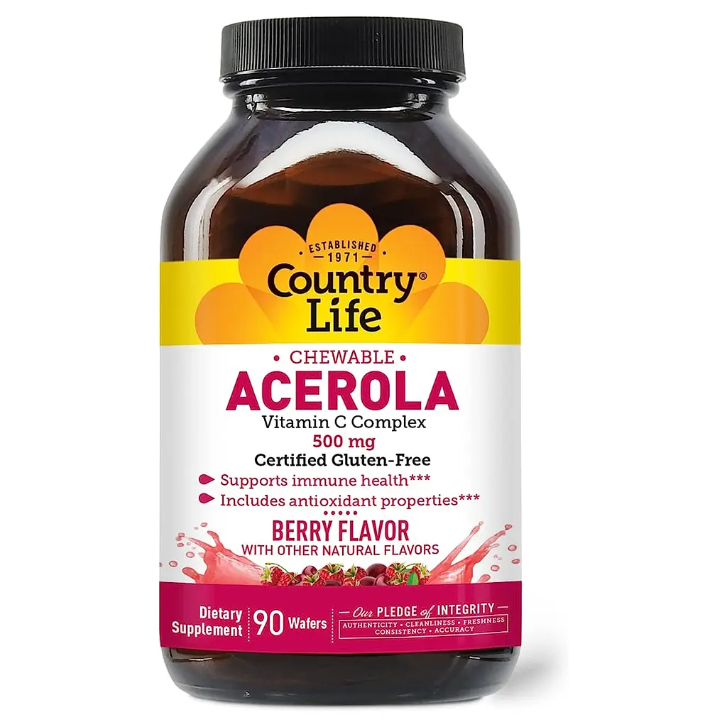 Натуральна добавка Country Life Acerola 500 mg, 90 жувальних таблеток - Ягоди