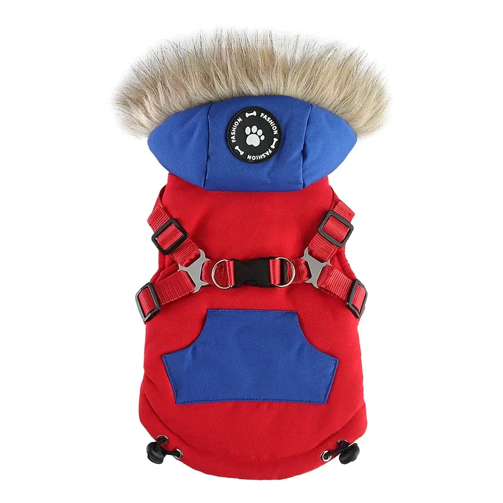 Зимовий жилет для собак з капюшоном та хутром Derby Red/Blue, 2XL Червоний/синій - фото 2