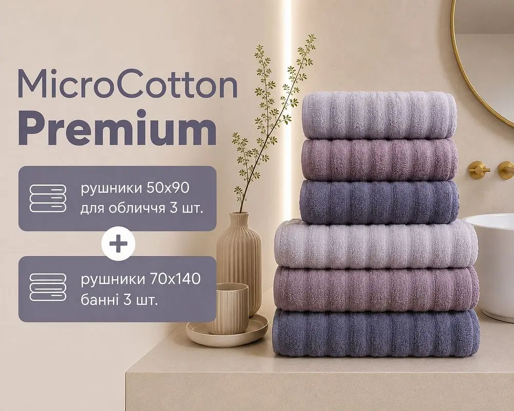 Набір турецьких махрових рушників Cestepe MicroCotton Premium 3 штуки 50x90 + 3 штуки 70х140 Ezgi 2 щільність 600 г/м2 - фото 2