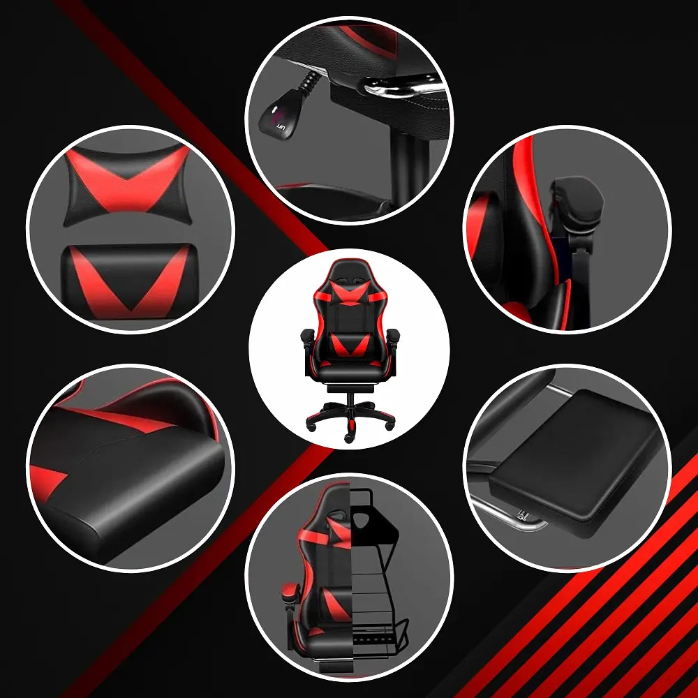 Кресло геймерское PLAYER с подставкой для ног и массажем Red/Black (100001) - фото 3