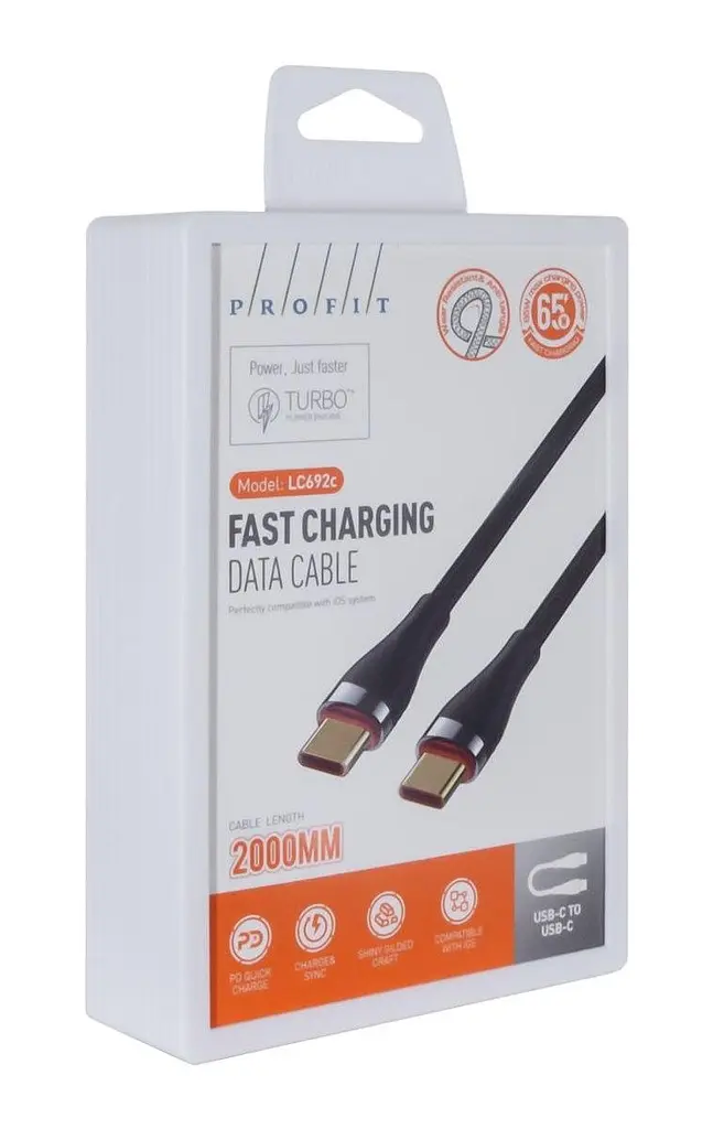 Кабель Profit LC692c - Type-C to Type-C 2m data cable 65W 2 метра темно-сірий - фото 3