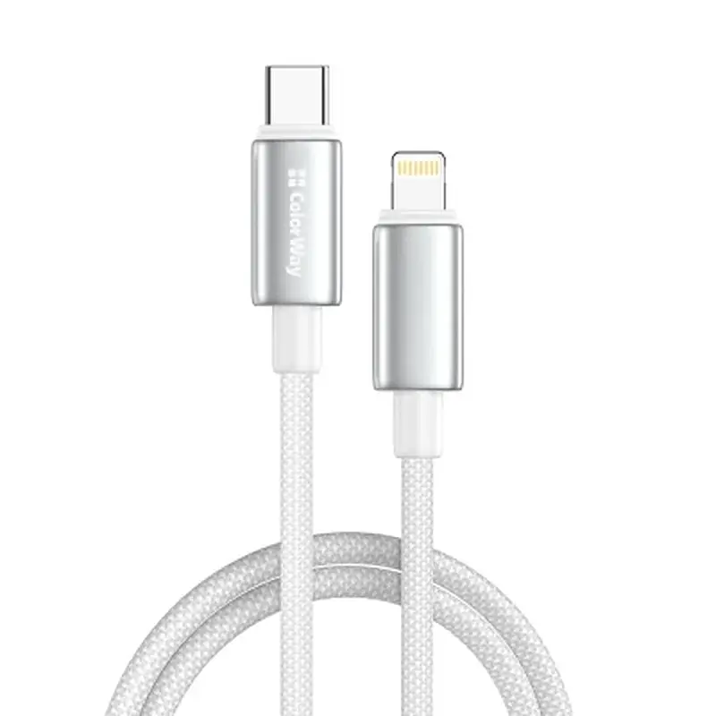 Дата кабель USB-C to Lightning 1.0m PD30W zinc alloy braided white ColorWay (CW-CBPDCL098-WT)