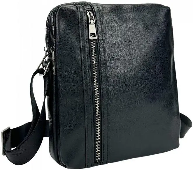 Чоловіча шкіряна сумка через плече чорна TIDING BAG sum0028775 - фото 3