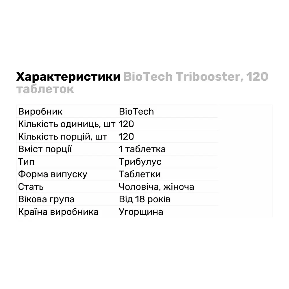 Стимулятор тестостерону BioTech Tribooster, 120 таблеток - фото 2