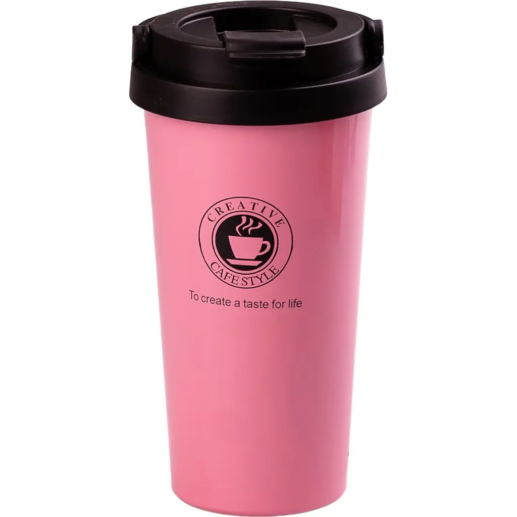Термокружка Creative Cafe Style 500 мл с ручкой, розовый Happy Life HPGM501P - фото 2