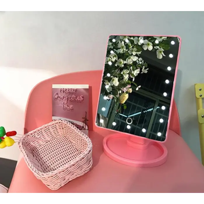 Настольное зеркало с подсветкой розовое, косметическое зеркало 16 LED MIRROR 21,5x17 см WH-085 - фото 2