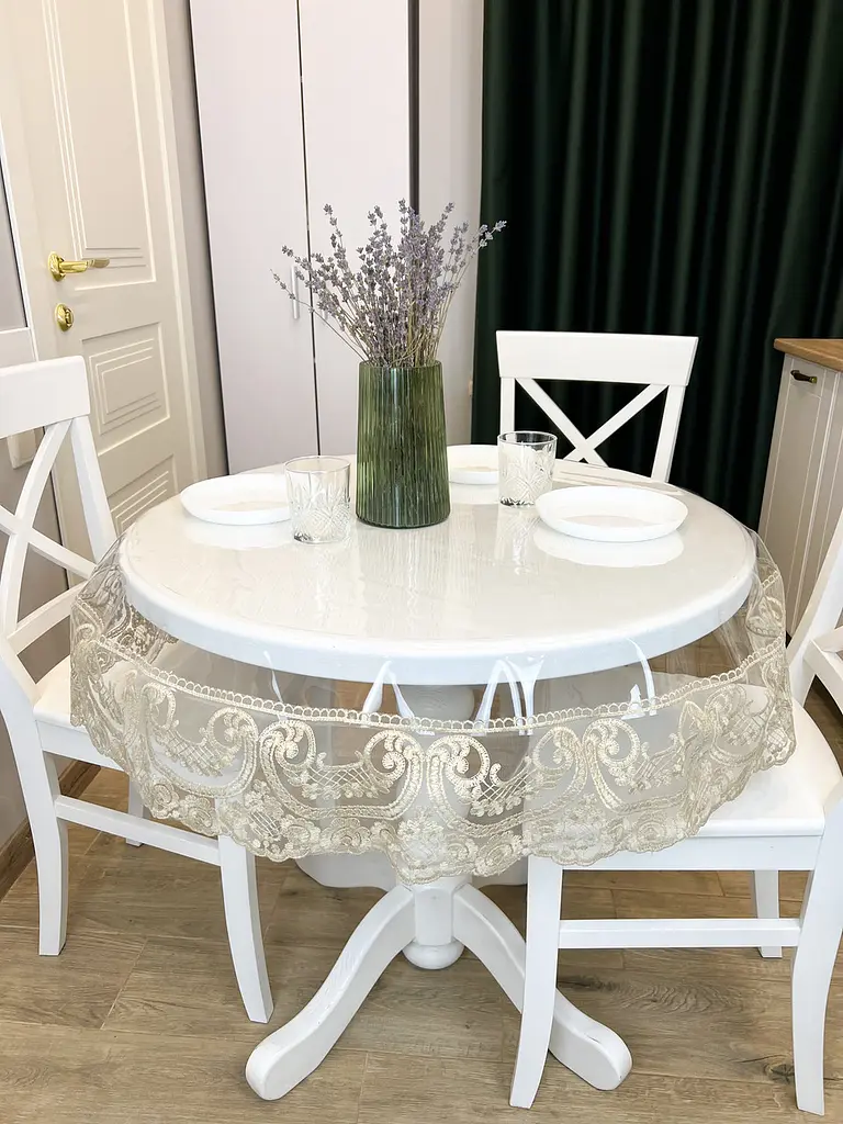 Силіконова скатертина з бежевим мереживом Арка 15 см 310х150 см - фото 5