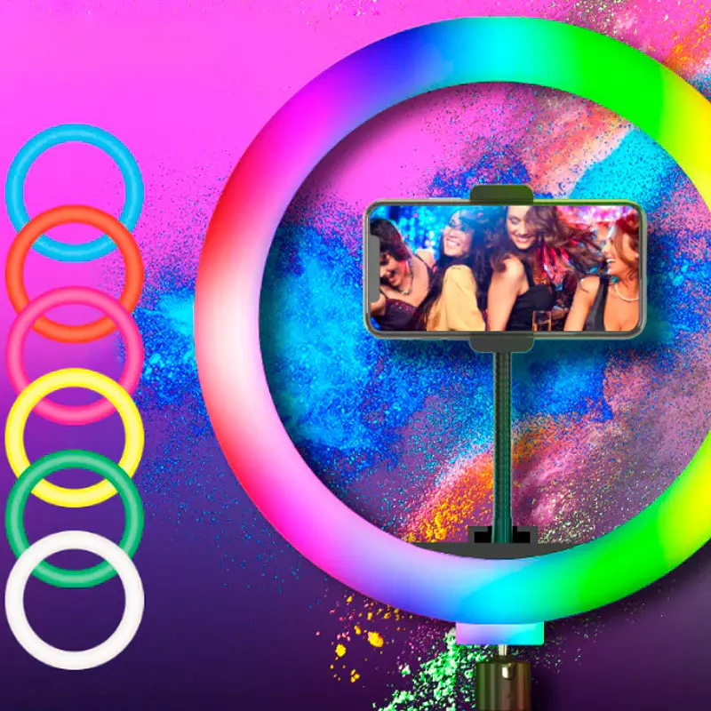 Лампа кільцева LED Ring Light RGB 33 см зі штативом 210 см, тримачем телефона і регулюванням світла - фото 6