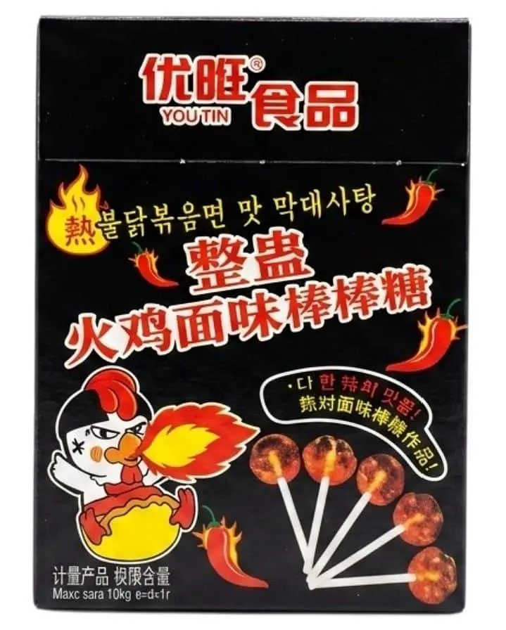 Гострі льодяники на паличці Yowang Foods зі смаком корейської локшини Buldak 4шт, 25г