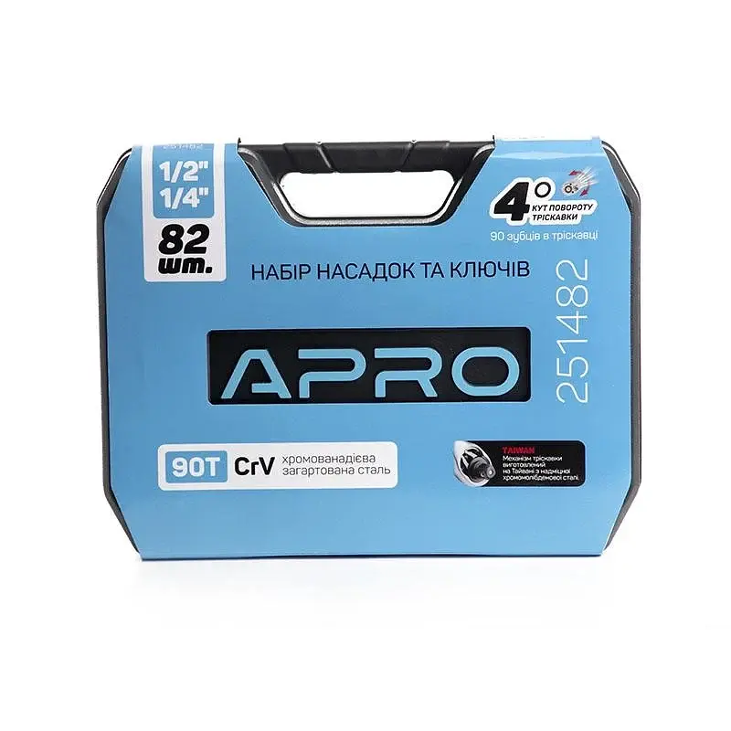 Набір насадок та інструментів Apro CrV 1/4" 1/2" 90Т з гайковими ключами 82 шт. 30412 - фото 6