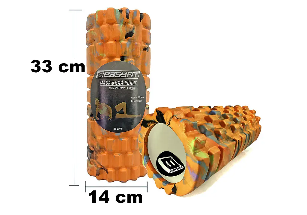 Масажний ролик EasyFit Grid Roller 33 см v.1.1 Multi Помаранчевий - фото 2
