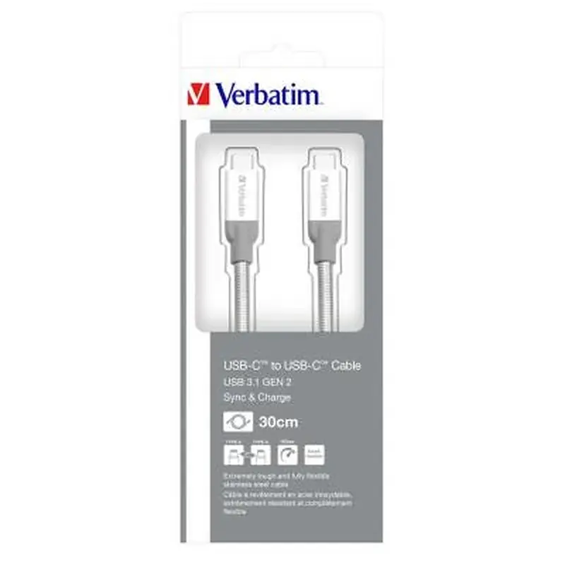 Дата кабель USB-C to USB-C 0.3m USB 3.1 Verbatim (48867) - фото 6