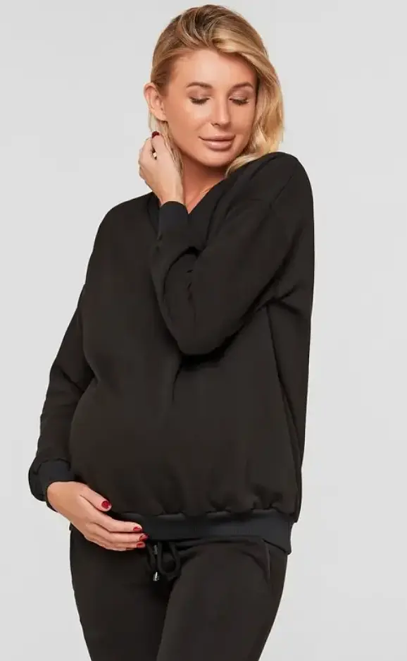 Світшот трикотажний для вагітних і мам-годувальниць oversize Liverpool розмір 2XL-3XL Lullababe Чорний - фото 4