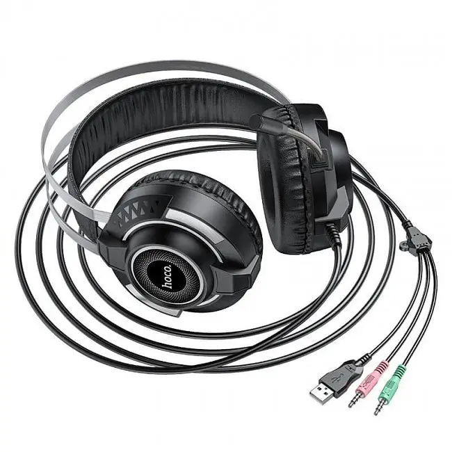 Игровые стерео наушники Hoco ESD06 с микрофоном и LED подсветкой (Черный) - фото 7