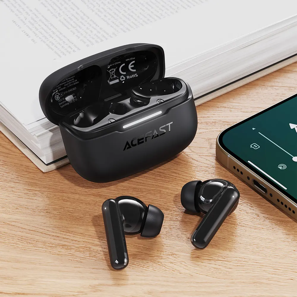Бездротові навушники Acefast W5 hybrid noise reduction true wireless earbuds Black (6974316285373) - фото 7