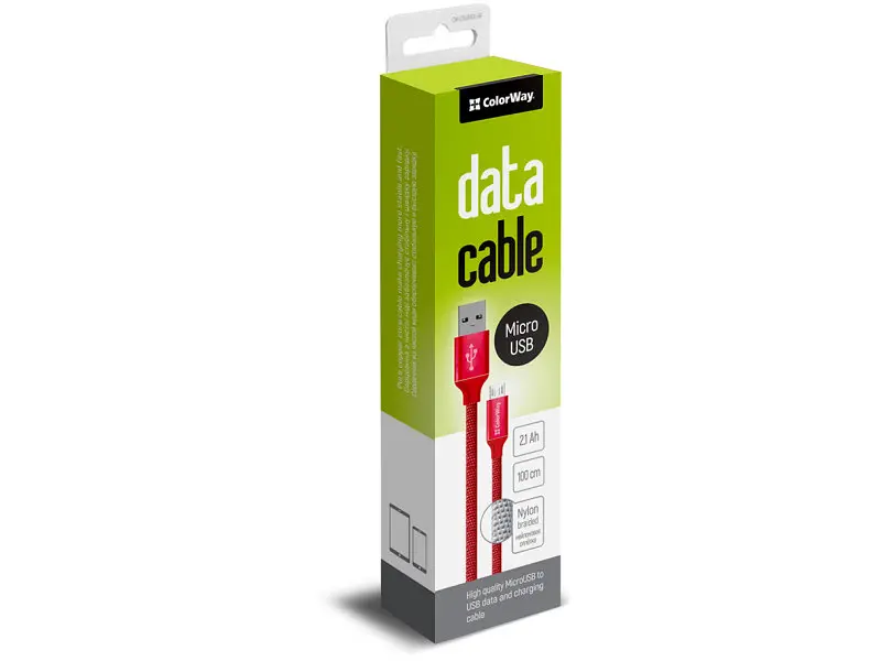 Кабель ColorWay USB - MicroUSB 2.1А 1м Red (CW-CBUM002-RD) - фото 2