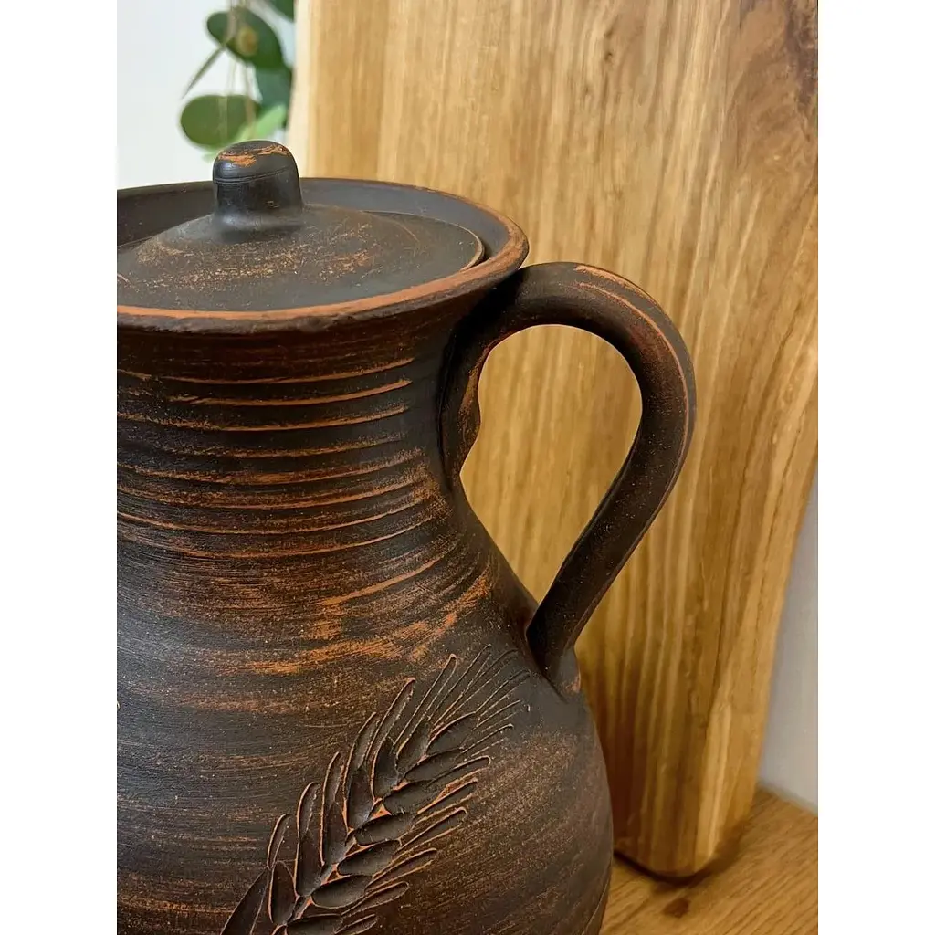 Кувшин 2.5 литра керамический (глиняный) резной с ручкой Колосок - фото 5