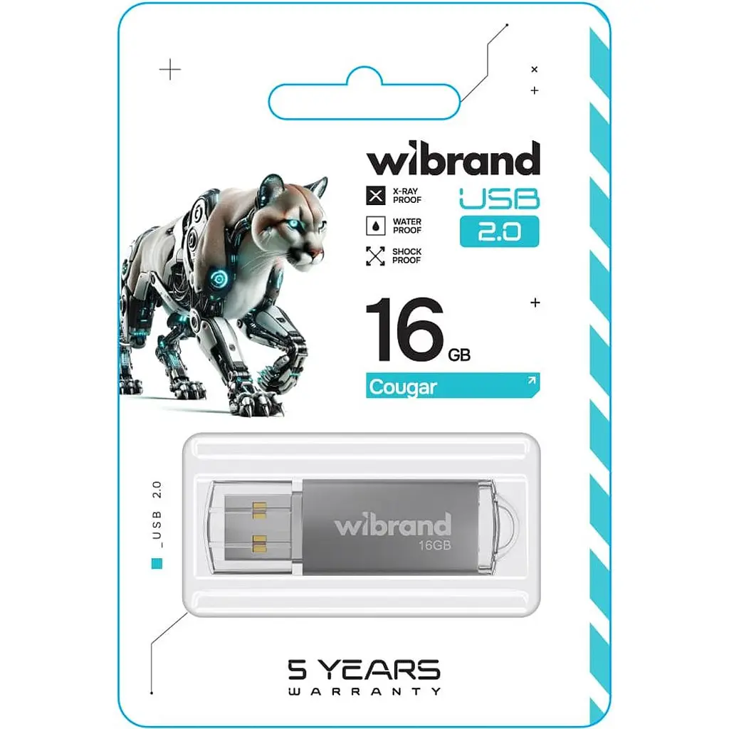 USB флеш-накопичувач Wibrand Cougar 16GB USB-A 2.0 Silver (WI2.0/CU16P1S) [170511] - фото 2