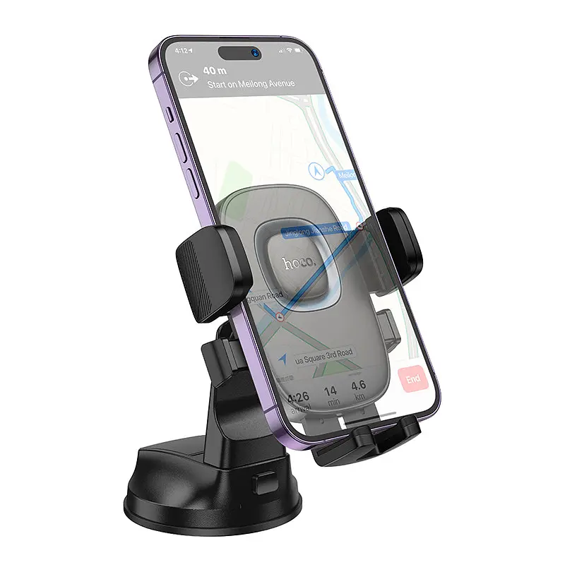 Автотримач для телефону HOCO H76 Crown one-button car holder(center console) чорний металево-сірий - фото 3