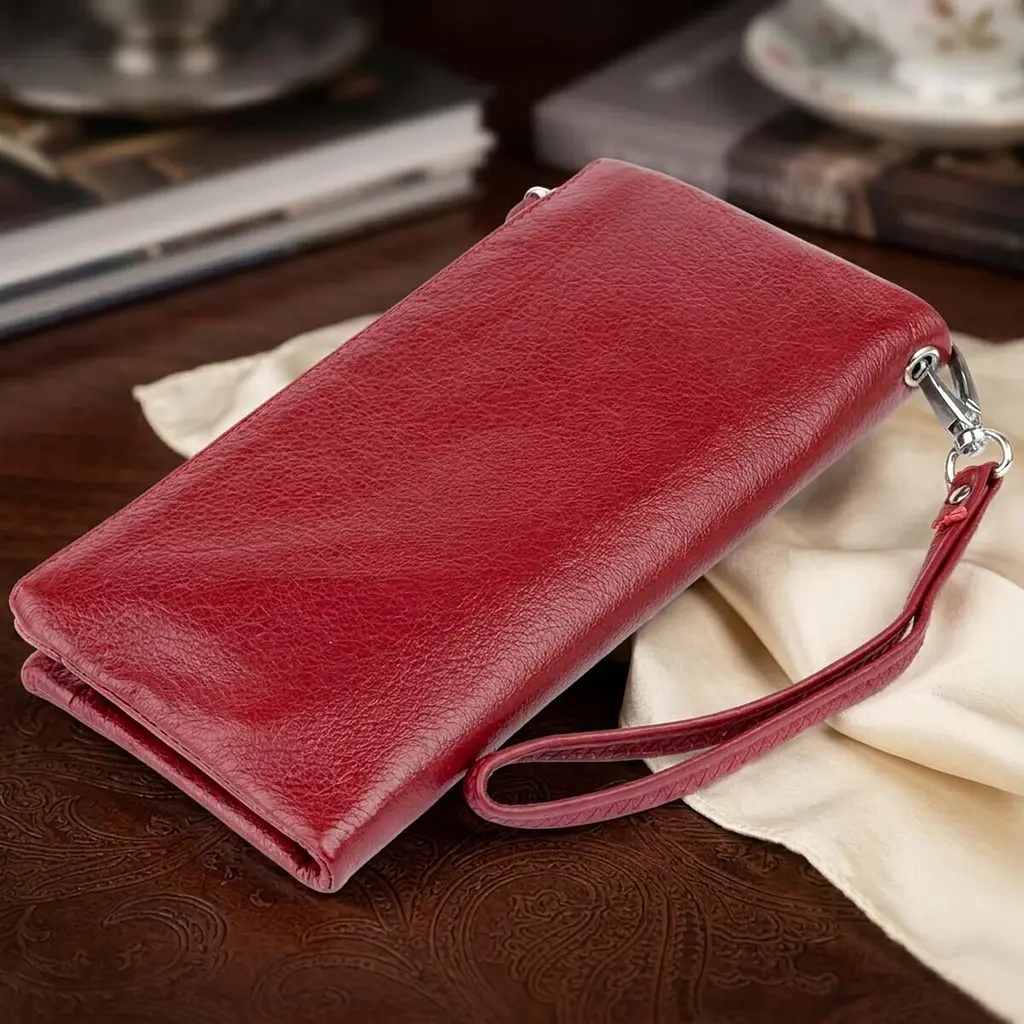 Гаманець-клатч зі шкіри з кишенею для мобільного ST Leather 19311 бордовий - фото 4