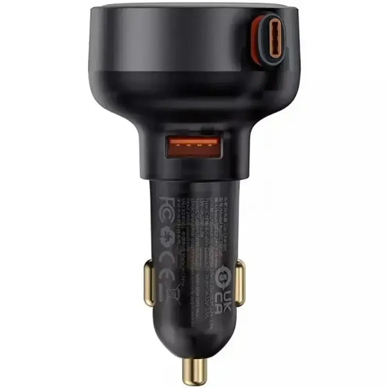 АЗП Baseus Enjoyment Pro PD60W with retractable cables (1USB-A/1C/1L) (C00057802111) Cluster Black - фото 5