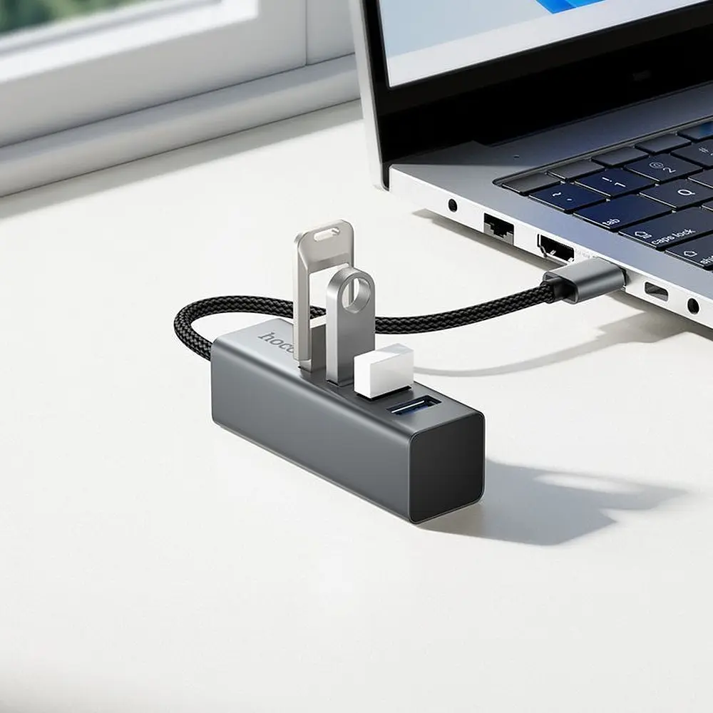 USB-хаб Hoco HB1B 4-in-1 converter(USB to USB3.0*4) Gray - фото 3