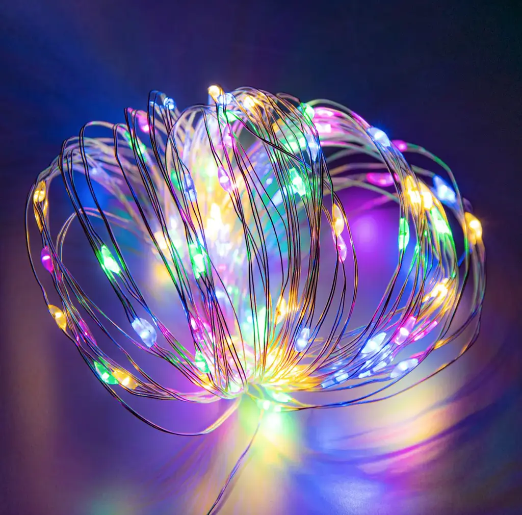 Светодиодная гирлянда нить капля росы 20м 200led батарейки RGB - фото 4