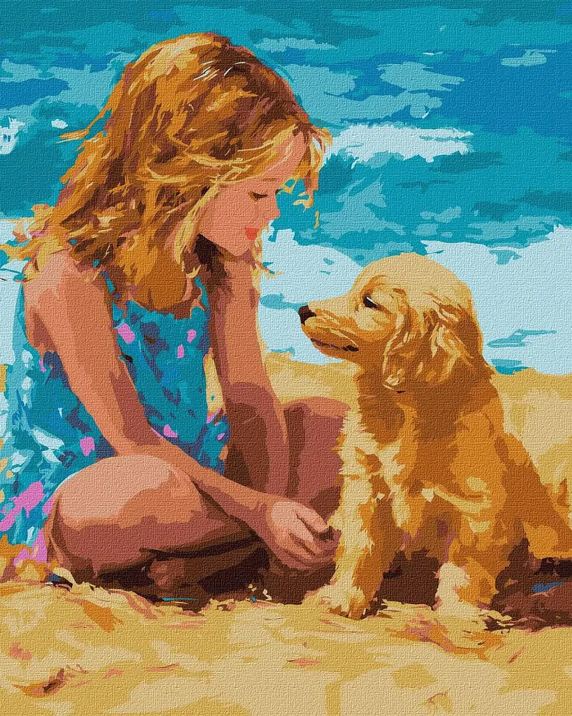 Картина за номерами Люди. Дівчина з песиком 40x50 см Ідейка KHO 8491