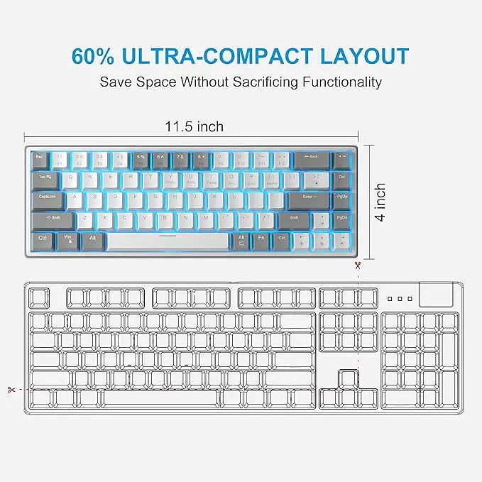 Ігрова механічна дротова клавіатура MageGee Sky68 / 60% /68 клавіш / Red Switch / White - фото 6