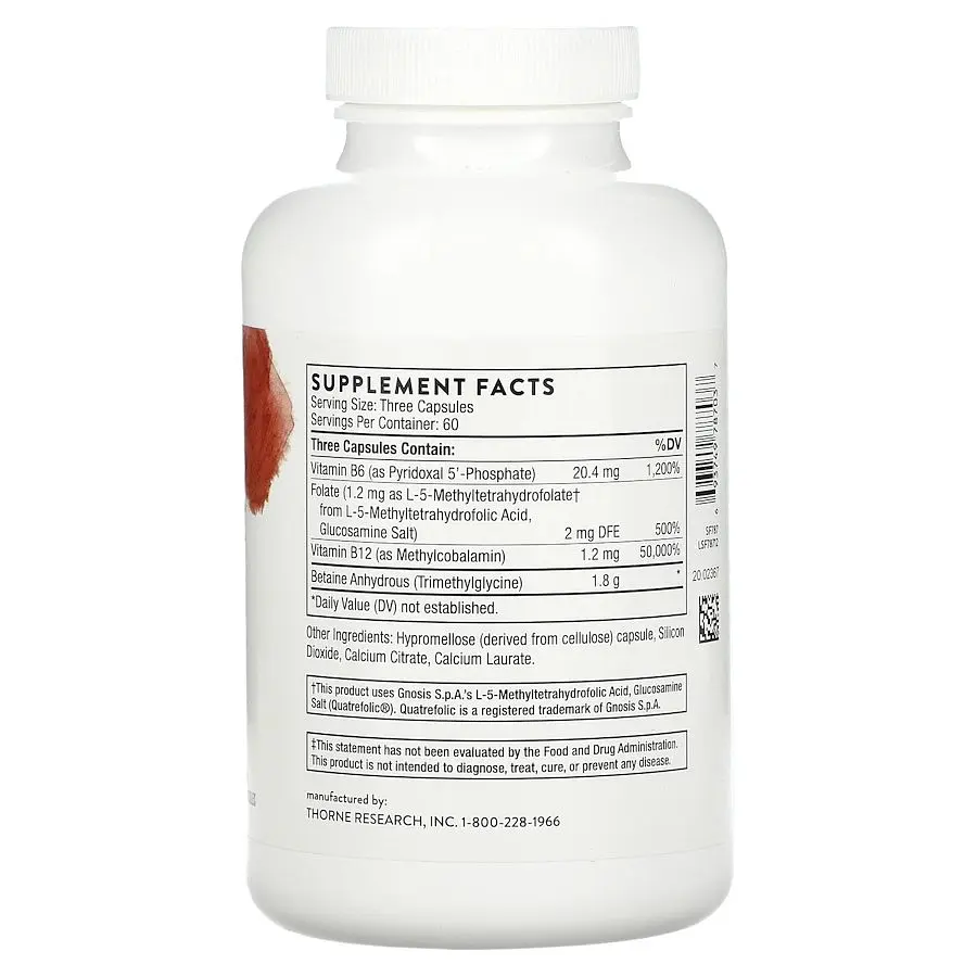 Вітаміни В6, 9 та 12 Thorne Methyl-Guard, 180 капсул для підтримки серця - фото 2