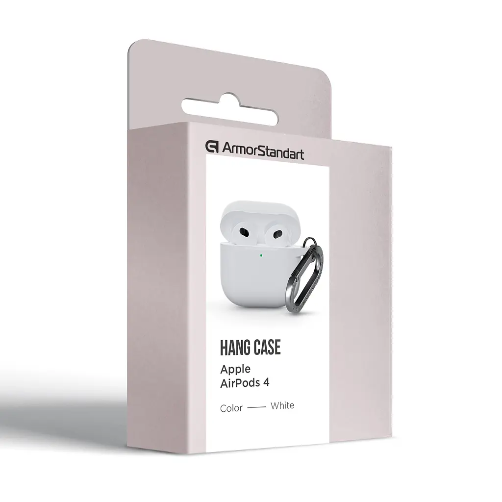 Силіконовий чохол для навушників Apple AirPods 4, Hang Case, білий, ультратонкий захисний кейс товщиною 2 мм, захист від подряпин, пилу та ударів, компактний, з карабіном для кріплення, ArmorStandart (ARM81295) - фото 8