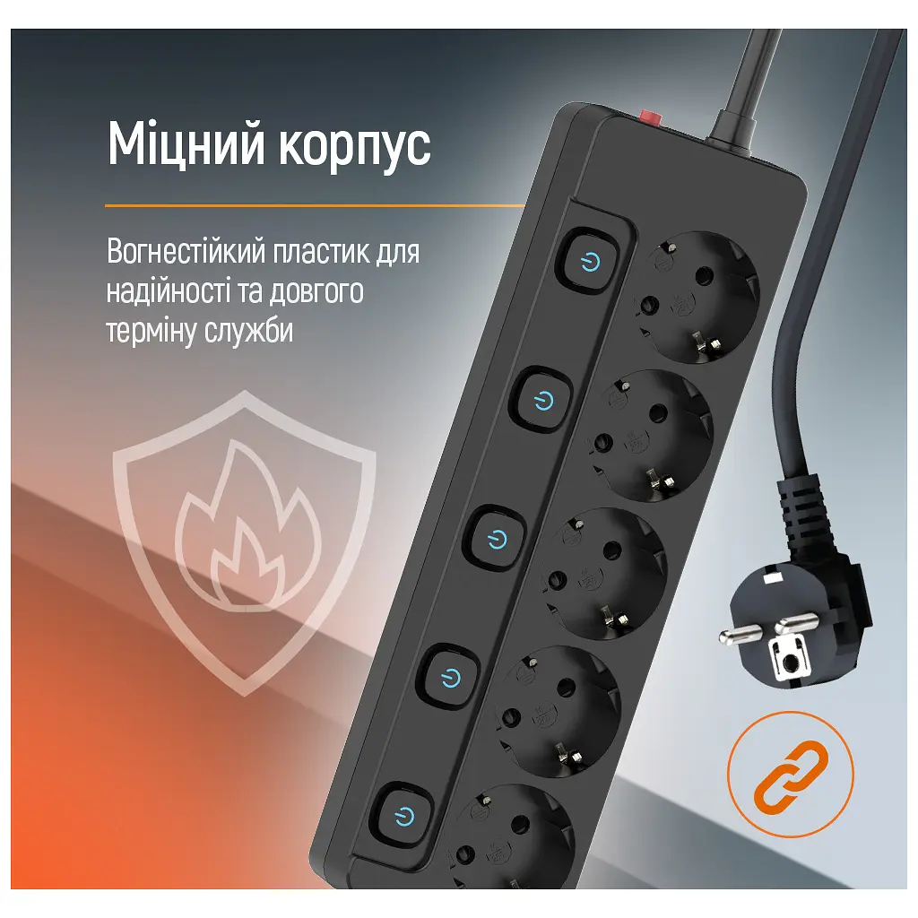 Мережевий фільтр живлення ColorWay CW-PSEA55SBK 5 розеток5м (CW-PSEA55SBK) - фото 2