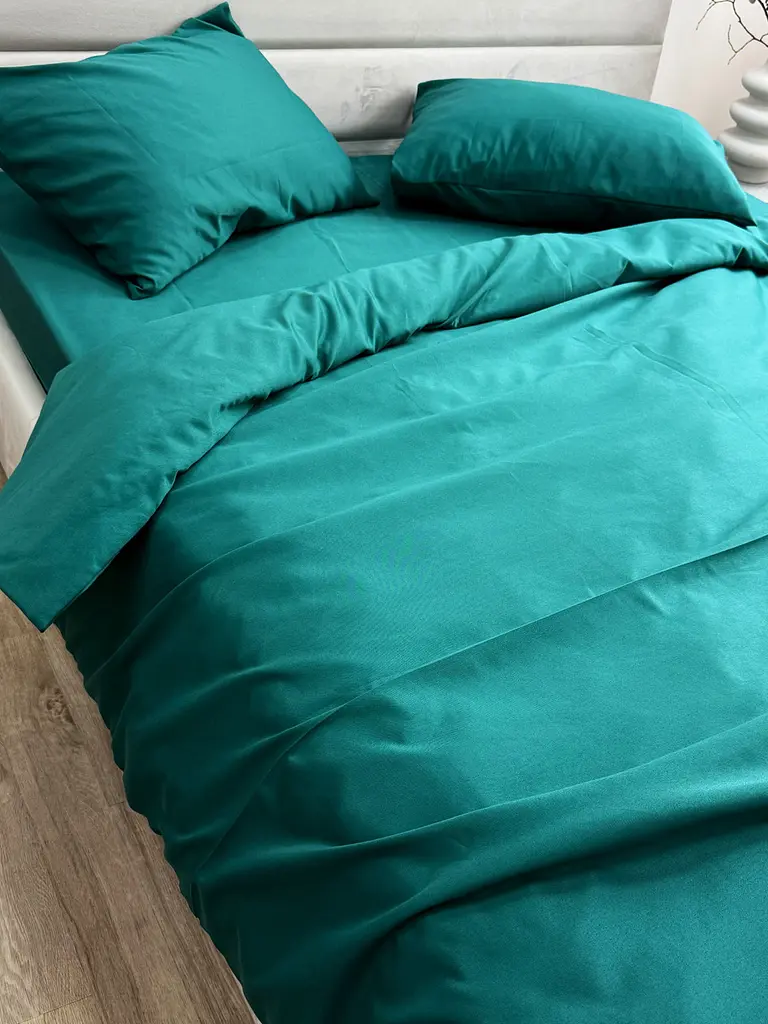 Комплект постільної білизни Ecotton полуторний 150х215 см однотонний темно-зелений смарагдовий Dark Green (25190\1.5) - фото 6