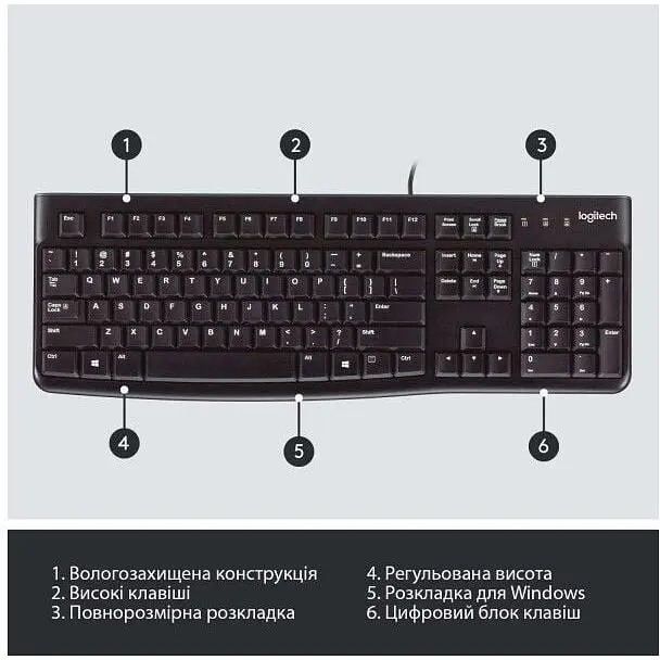 Клавиатура проводная Logitech K120 Black for Business (920-002643) - фото 7