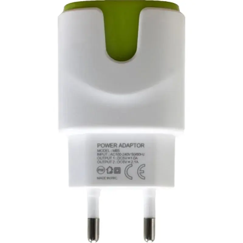 Зарядний пристрій Patron 2xUSB 2.0 2A/1A white/green (PN-2USB-220V-G) - фото 3