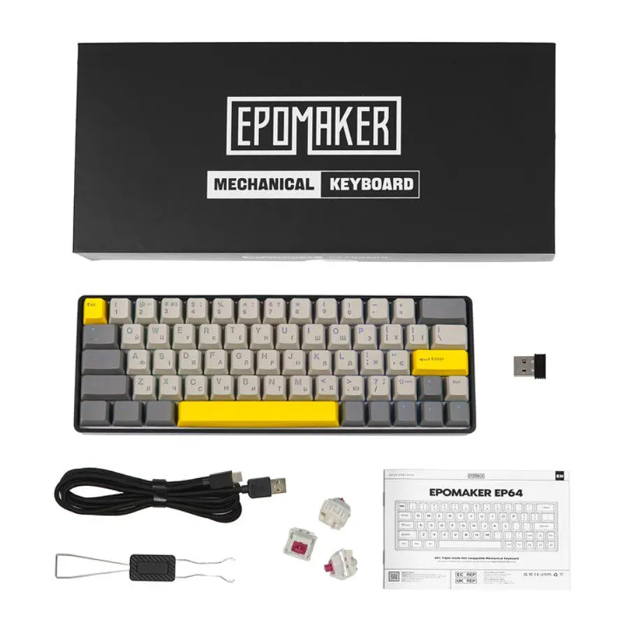 Клавіатура ігрова механічна бездротова EPOMAKER EP-64-BM Black 2.4G/BT/USB RGB Mulan Switch Linear - фото 3
